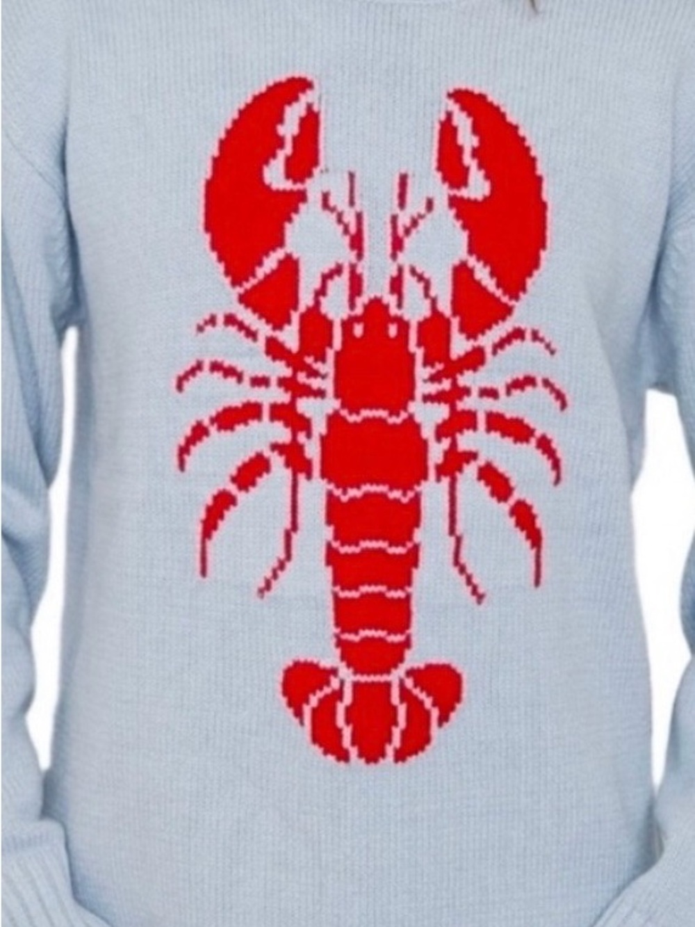 Mighty Fine Women’s  Light Blue Lobster Crewneck Sweater